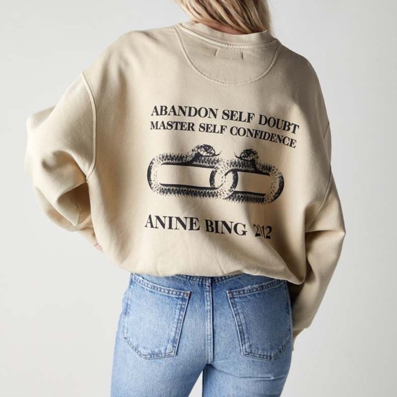 ANINE BING Leo Sweatshirt Serpent in Sand Cream M